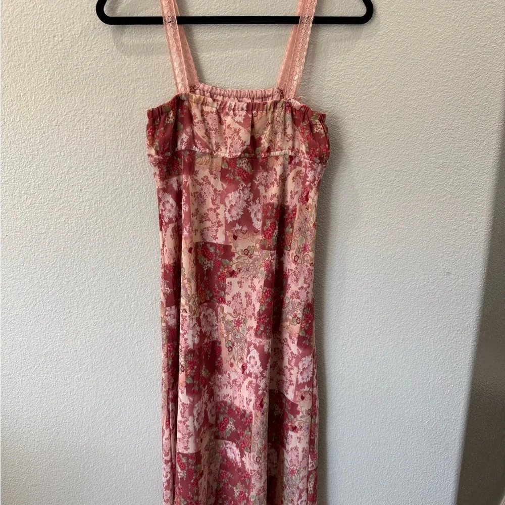 Vintage ARAMA Pink Floral Patchwork Slip Dress Lace Strap Cottagecore Size Small - Picture 7 of 12